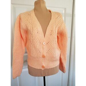 Topshop Soft Crop Chunky Knit Button Down Cardigan Apricot Womens Size XS